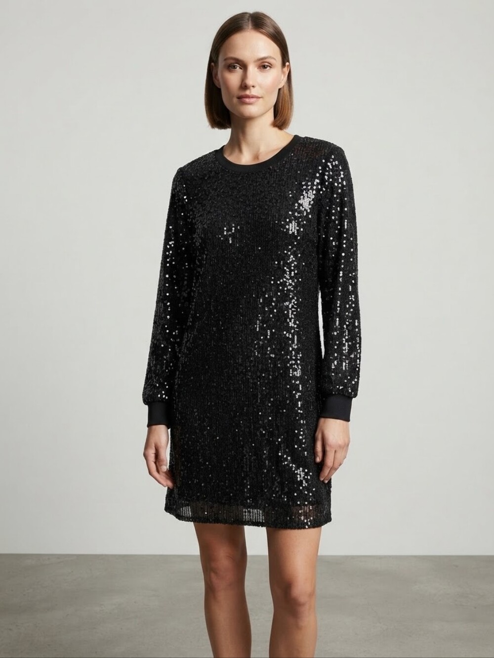 NWT Simply Vera Wang Black Sequin Long Sleeve Tunic Party Dress Size XL